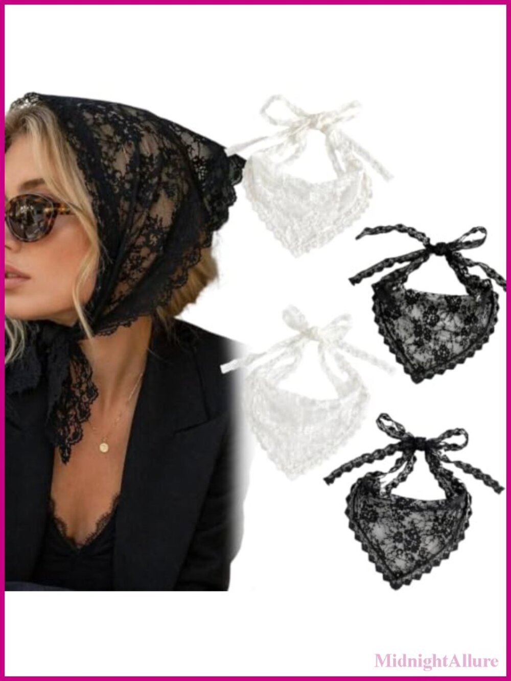 4 Pack Lace Bandanas Head Scarf Floral Sheer Hair Scarf Bridal Wedding Headbands